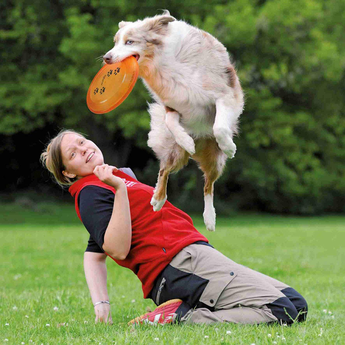 TRIXIE 3305 Ball am Seil, Naturgummi, ø 6/30 cm, orange/türkis, 2er Pack, Hund, Größen alle Rassen, Apportieren, Tauziehen